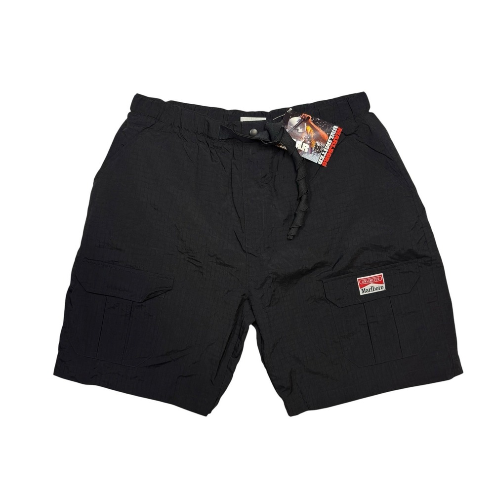 Vintage Marlboro Unlimited Gear Black Nylon Cargo Shorts Mens Large Lined Swim